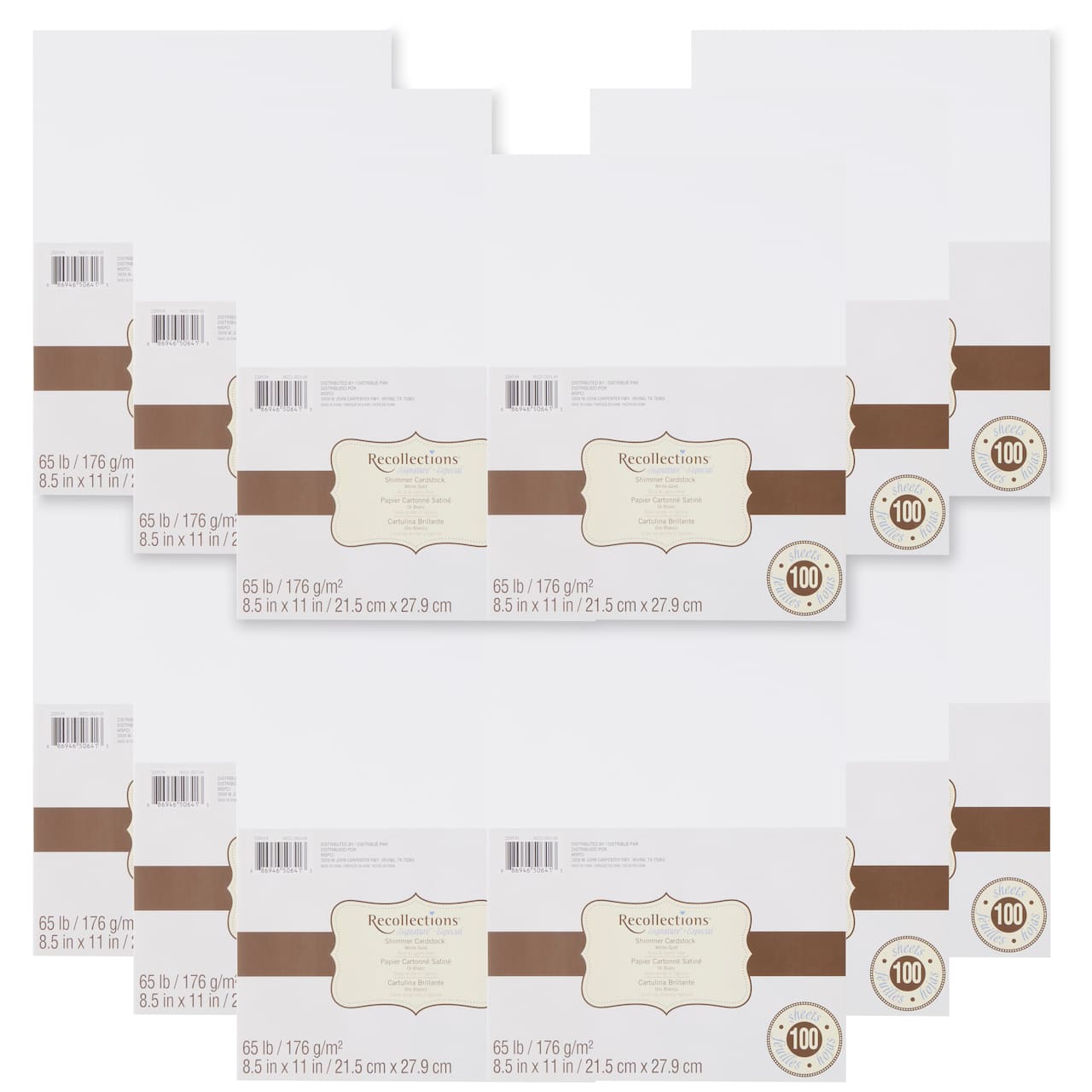 12 Packs: 100 ct. (1,200 total) White Gold 8.5" x 11" Shimmer Cardstock Paper by Recollections™